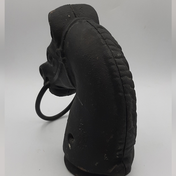 Vintage Cast Iron Horse Head Bust Hitching Post Pricked Ear Top Ring Equestiran - Picture 11 of 14